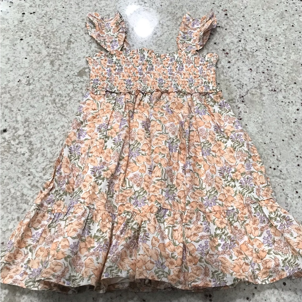Janie and Jack Girls Peach Floral Smocked Dress